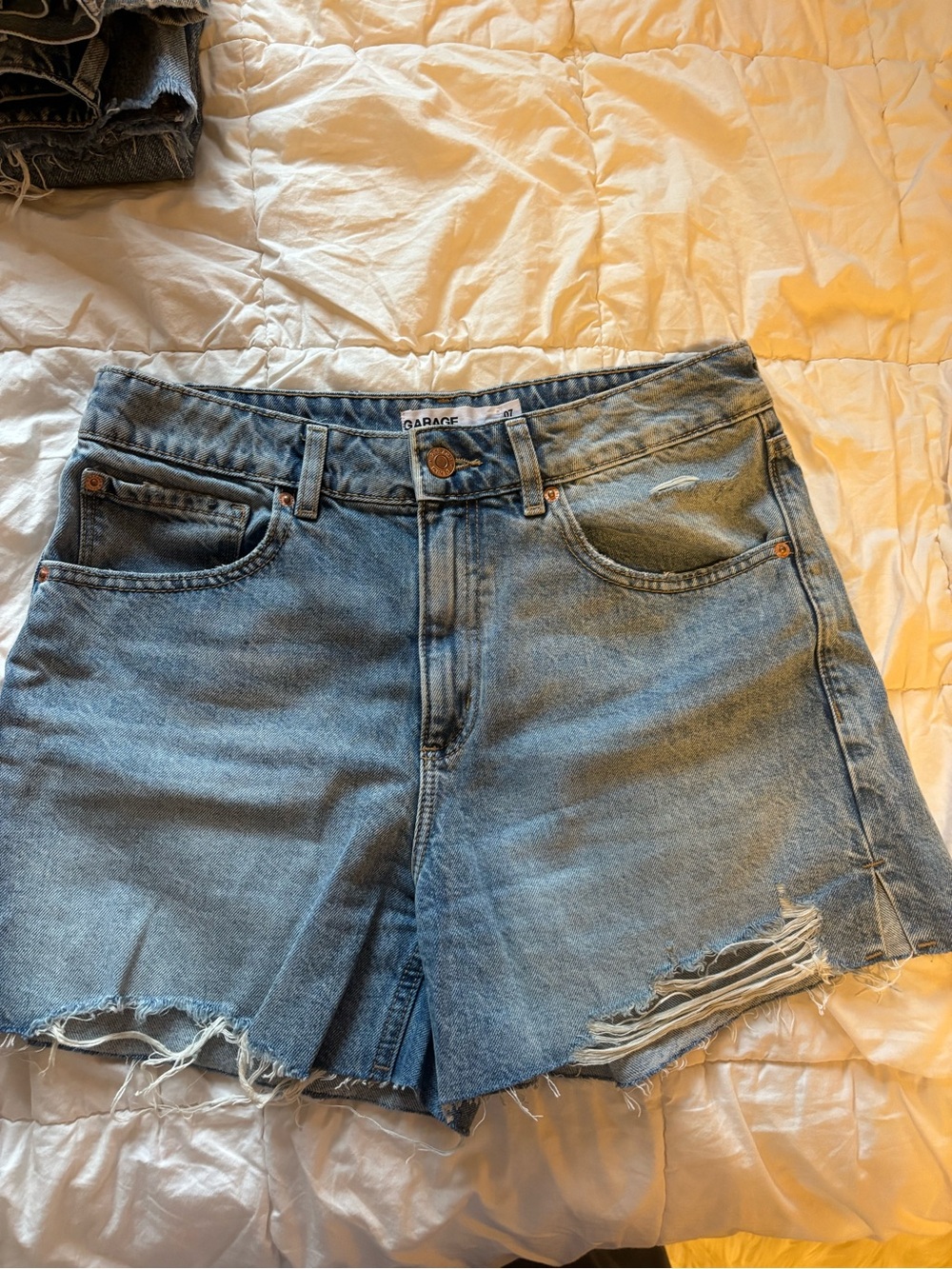 Garage Light Blue Distressed High-Waist Jean Shorts